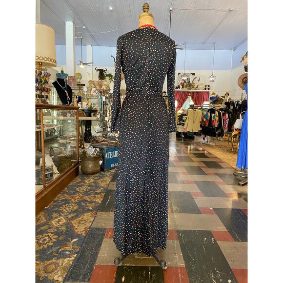 1970s maxi dress, rainbow polka dots, betty lou, 70s does 30s, 1930s style dress - Picture 9 of 10